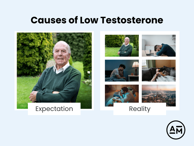 Gradual Decline of Testosterone After Age 30 Graph | Natural Decline versus TRT